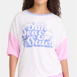 Disney White and Pink Stitch Pajama Top